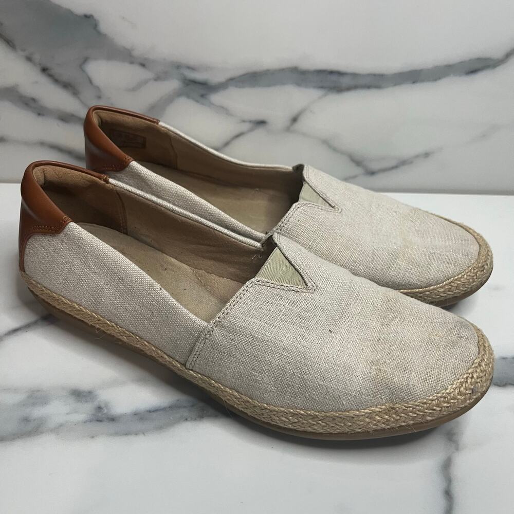 Clarks Women's Neutral Canvas Espadrille Danelly Sky Slip-On Comfort Shoes Sz 9